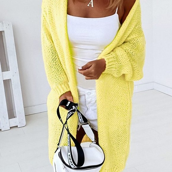 Marcia Longline Knitted Cardigan-Yellow - Picture 2 of 5